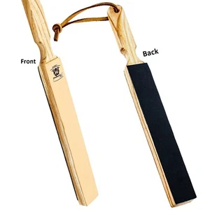 Correas de afilar rectas de madera de cuero genuino vintage de doble cara - Imagen 1 de 11