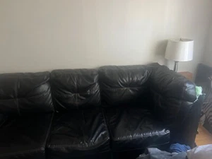 Black nice leather sectional with recliner chair as a small ripe - Picture 1 of 2