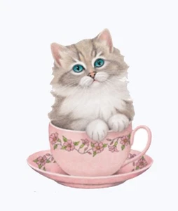 Katzenshirt, Wake Up & Smell Kaffee T-Shirt, Kätzchen in Kaffeetasse, Small - 5X - Bild 1 von 2