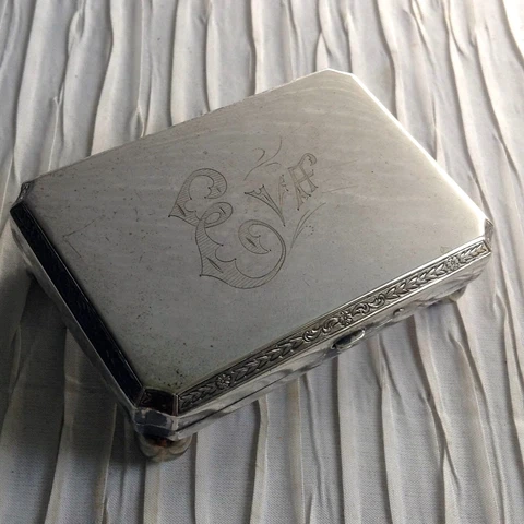 Engraved EVA. Silver Jewel or trinket BOX. Fabulous Gift. Vintage 1910, Antique Cover