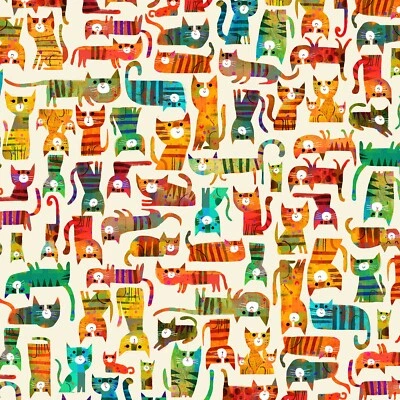 WINDHAM FABRICS Feline Drive Fabric FUR-EVER FRIENDS Cat House Ivory - Fat Quarter (18x22") FQ