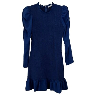 Mini Vestido AMANDA UPRICHARD Rhiannon Para Mujer Pequeño Calado Cuello Alto Azul Volantes Foto 1 de 4