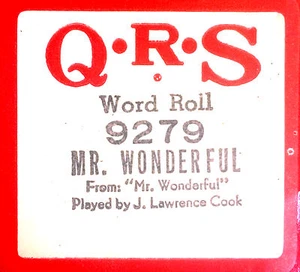 QRS Word Roll MR. WONDERFUL From "Mr. Wonderful" Cook 9279 Player Piano Roll - Picture 1 of 1