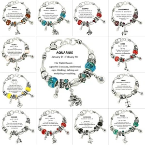 Pulsera Dije del Zodiaco Murano Plata Cuentas Metálicas Caja de Regalo Incluida - Imagen 1 de 6