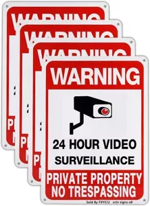 4-Pack Private Property No Trespassing Sign Video Surveillance Signs Outdoor - Picture 1 of 5