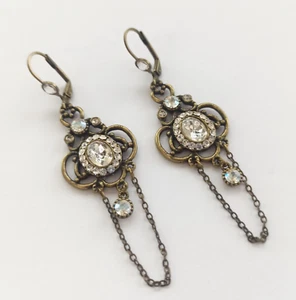 Michal Negrin Earrings Long Dainty Clear Crystals Romantic Victorian Revival - Picture 1 of 15