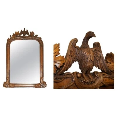 STUNNING ANTIQUE VICTORIAN HAND CARVED CIR 1860 AMERICAN EAGLE OVERMANTLE MIRROR - Image 1 of 4