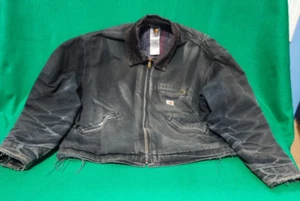 VINTAGE Carhartt Men's Detroit Jacket Blanket Lined 52 Reg.  J01 Black USA Faded - Picture 1 of 24