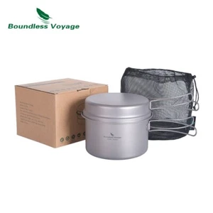 Titanium Pot & Pan Set Backpacking Pot Foldable Handles Camping Cooking Set - Picture 1 of 10