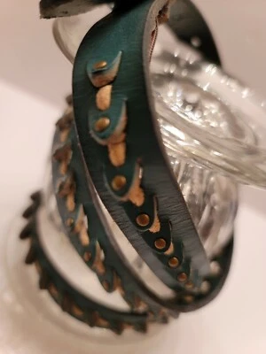 Skinny Belt Fossil Women's Teal Green  with Woven & Studded Accents Brass Tones - Image 1 of 4
