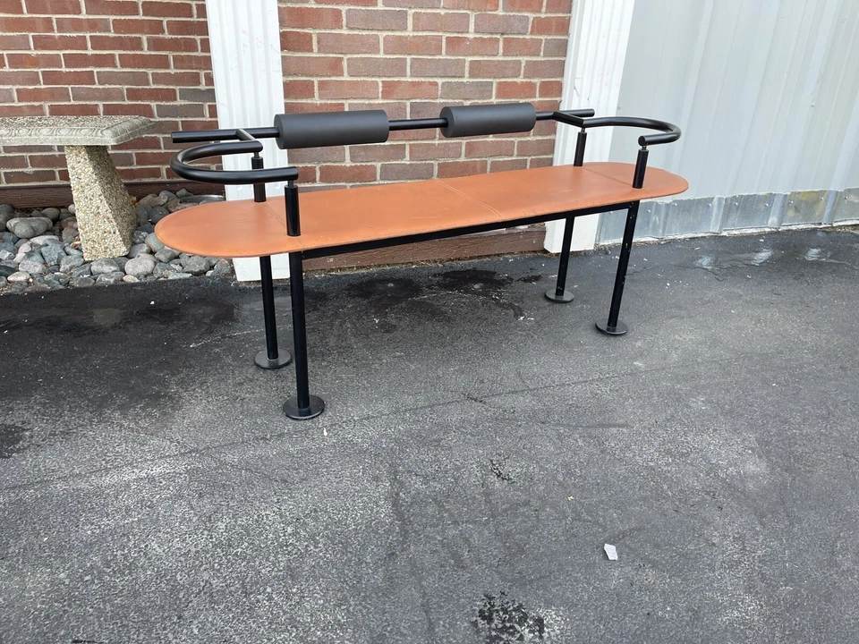 Iron and Saddle Leather Bench by Cy Mann STEEL & LEATHER BENCH POLFLEX  - Image 1 of 4