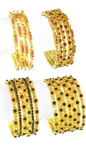 Chamak Pretty Colorful Crystal Gold-tone Shiny Sparkling Bangle Bracelet Sets - Picture 1 of 9