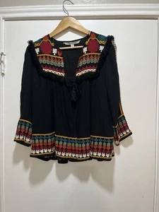 Zara Trafaluc bestickte Bohemian Festival Jacke vorne offen schwarz Medium Damen - Bild 1 von 6