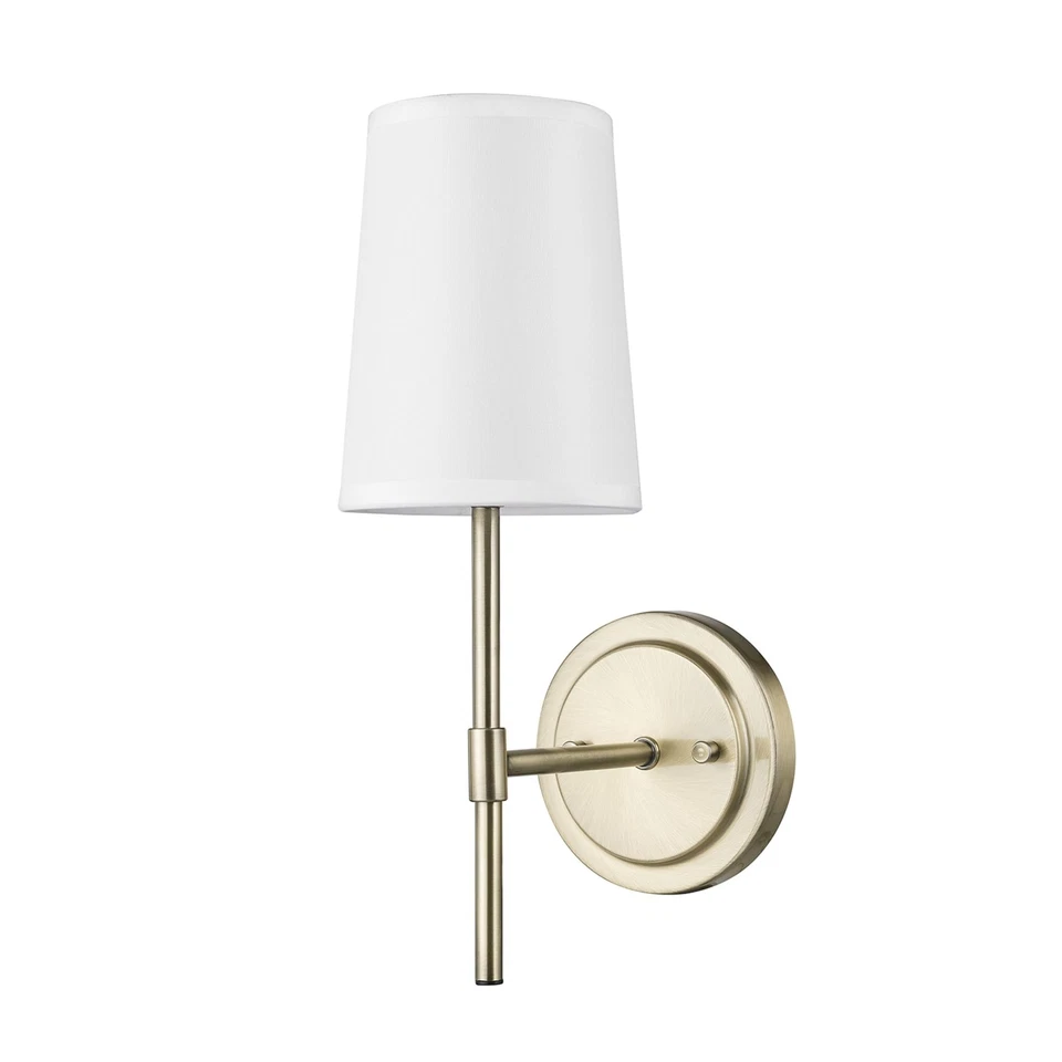 Globe Electric 51861 Clarissa 1-Light Wall Sconce Matte Brass White Fabric ...