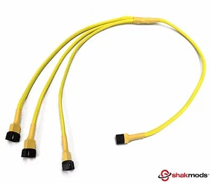 Shakmods 4 pin PWM Fan to 3 ways Y Splitter 60cm Yellow Sleeved Extension Cable - Picture 1 of 5