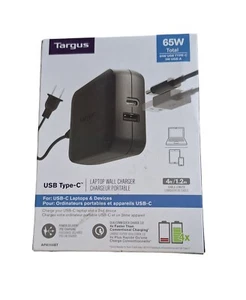 Targus 4 Ft. 65W USB Type-C & USB-A Laptop Wall Charger & Devices APA104BT - Picture 1 of 4