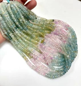 "Cuentas rondelle facetadas de aguamarina berilo 7 mm 17"" hilo de piedras preciosas AAA HÁGALO USTED MISMO" - Imagen 1 de 11