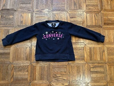 Sudadera Pullover Negra Converse Niñas Pequeñas 3T Cuello Redondo Estrellas Rosa Logo Foto 1 de 4