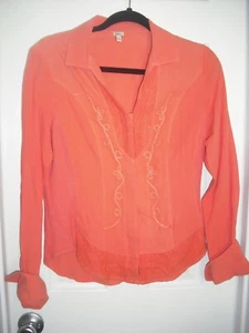 Reba Size Small Solid Orange Blouse with Embroidery & Bling Rhinestones - Picture 1 of 5