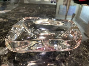 Mid Century Modern Liquid Shape Retro Art Glass Ash Tray Clear w/ Pinkish Tint - Picture 1 of 12