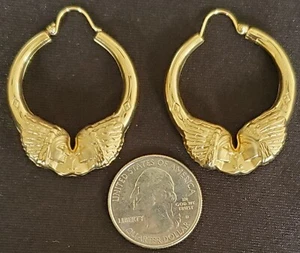 14K Yellow Gold Vintage Earrings 4.8 Grams Native American Headdress Indian Head - Picture 1 of 4