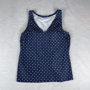 Kona Sol Tankini Swim Top Women's Medium Navy Tile Print Sleeveless Slit Back - Picture 1 of 4
