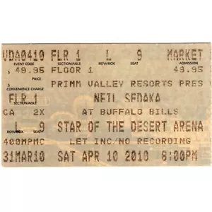 NEIL SEDAKA Concert Ticket Stub PRIMM NEVADA 4/10/10 BUFFALO BILL'S CASINO Rare - Picture 1 of 2