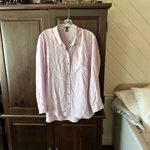 eileen fisher Beautiful Lavender Silk Casual Button Up Long Sleeve Shirt M - Picture 1 of 9