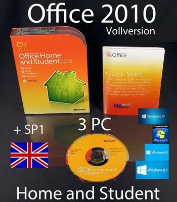 Microsoft Office Home and Student 2010 Englisch Vollversion 3 PC Box, DVD + SP1 - Bild 1 von 4