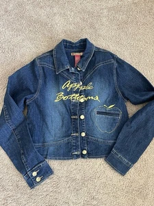 Apple Bottoms Jeans Girls XL Jacket Denim Jean Blue Gold Y2K Vintage Adult Small - Picture 1 of 6