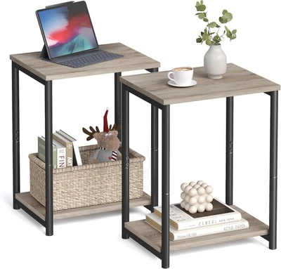 Set of 2 Side Tables Small End Tables Nightstand Living Room Bedroom Greige - Image 1 of 4