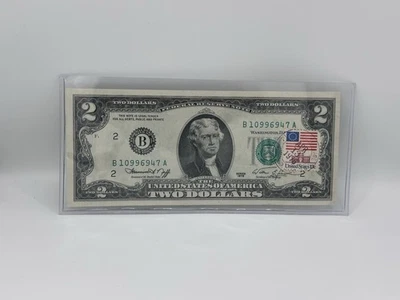 1976 $2 Two Dollar Bill Stamped With Postmark Bicentennial - Image 1 of 2