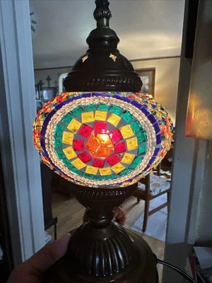 Abajur de mesa em mosaico estilo turco marroquino, vitral multicolorido - Imagem 1 de 4