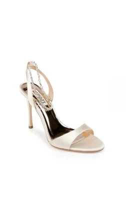 BADGLEY MISCHKA Tiffany Stiletto Glamour Sandal Ivory Satin SIZE 9.5 - Image 1 of 4