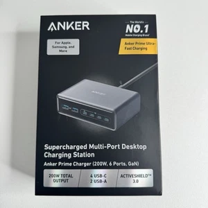 Anker Prime USB-C Desktop Charger 200W 6-Ports GaN Charging Station NIB - Picture 1 of 9
