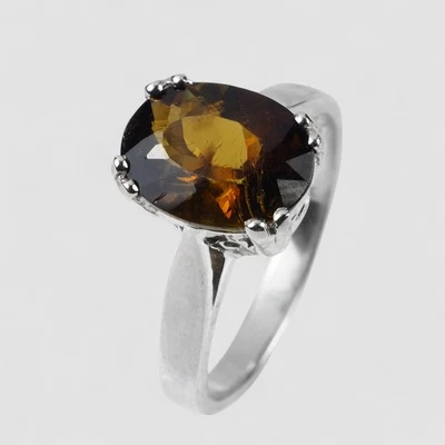 GOLDEN OLIVE GREEN TOURMALINE 1.90CT 925 STERLING SILVER JEWELRY RINGS SIZE 6.75 - Image 1 of 4