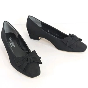 Rose Petals By Walking Cradles Dani Black Micro Pumps Size 7N Bow Career Heels - Picture 1 of 10