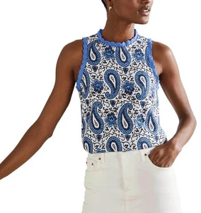 Boden Jersey-Top mit Ziernähten Gr. UK 22 US 20/22 weiß blau Paisleymuster Tank - Bild 1 von 7