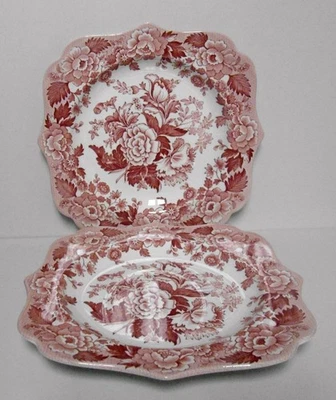 Spode ARCHIVE COLLECTION CRANBERRY 9"  Luncheon Plates TWO PLATES Poppy Design - Image 1 of 3