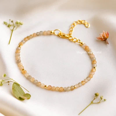 Pulseira de pedra do sol 2 mm minimalista contas de ouro joias cura presentes de reiki feminino - Imagem 1 de 4