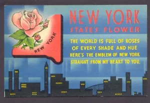 New York State's Flower ROSE Vintage NY LARGE LETTER Unused Vintage Postcard - Picture 1 of 1