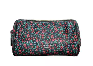 COACH Cosmetic Case 22 Ranch Floral Print Nylon Black Multicolor F59830 - Foto 1 di 7