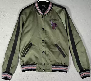NWT Coach Reversible Satin Varsity Jacket Women’s Size L Olive Floral Bomber - Picture 1 of 16