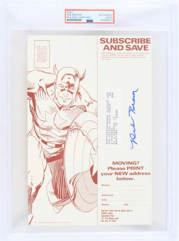 1990 Reb Brown Captain America Signed Marvel Subscription Card (PSA Slabbed) Cover