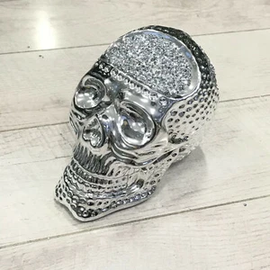 LARGE BEAUTIFUL SKULL SKELETON HEAD FACE SPARKLE BLING ORNAMENT CRUSHED DIAMOND - Picture 1 of 2