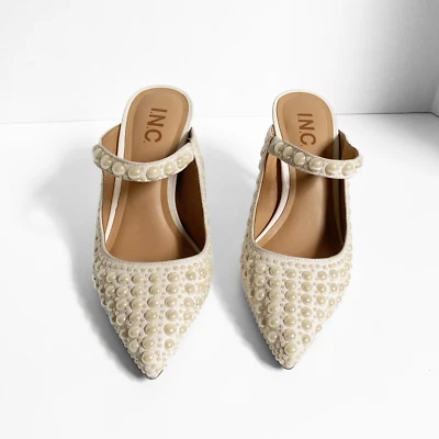 I.N.C. Sazma Embellished Mule Pumps, Pearl Wedding Shoes, Christmas Party Shoes - Image 1 of 3
