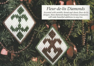 Fleur-de-lis Christmas Ornament - 3"w x 4"h - Plastic Canvas Pattern ONLY - Image 1 of 2