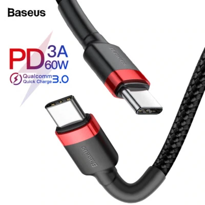 Baseus Cafule USB C to USB C Fast Charger Cable Braided 60W PD 3A QC3.0 Charging - Image 1 of 4