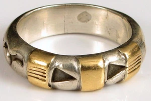 VINTAGE STERLING SILVER & 14K YELLOW GOLD ISRAEL HEBREW HALLMARK RING S8 8.23g ! - Picture 1 of 4