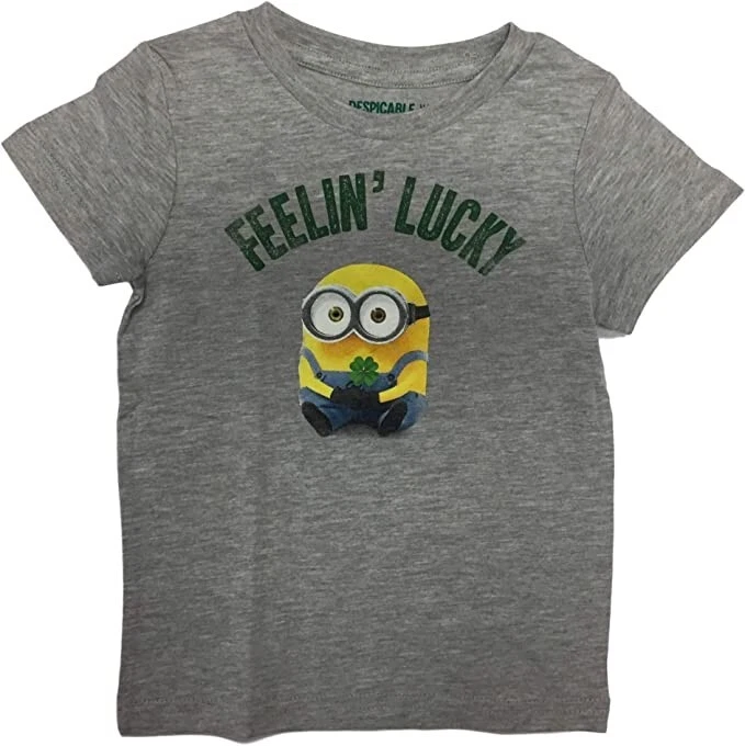 Despicable Me Minion Boy's Toddler Feelin' Lucky Crew Neck (5T) Gray - Image 1 of 1